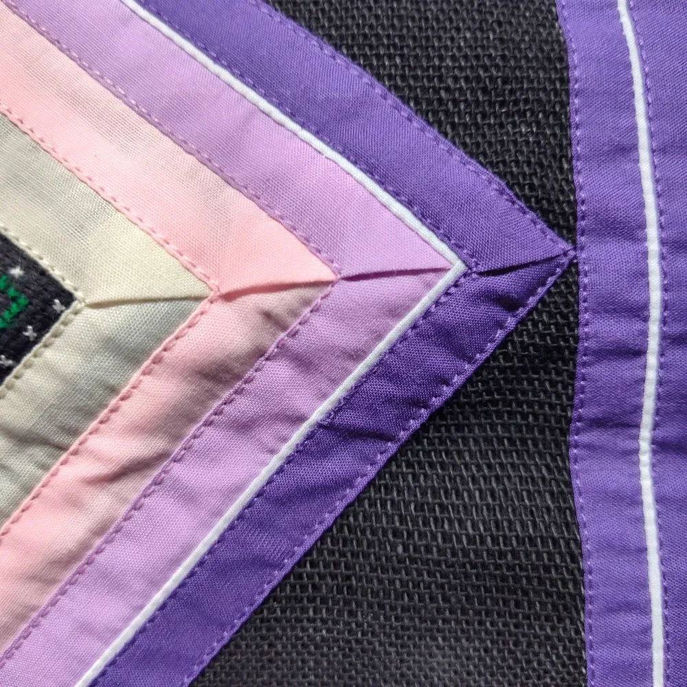 Hmong pillow case cover embroidered purple pink accent artsy geometric FLAWS
